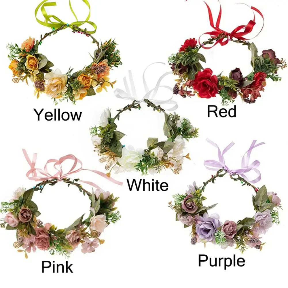 Flower Crown for Women Girls Flower Headband Green Leaf Headpiece Bohemian Festival Wedding Hair Wreath Photo Props Headwear