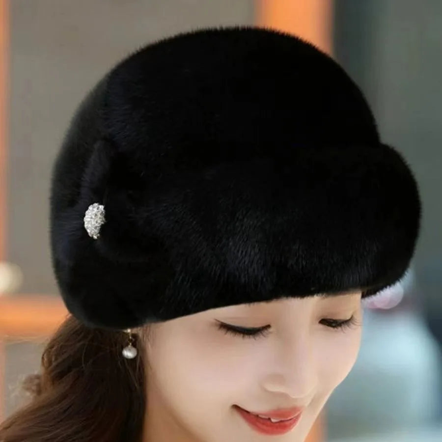 New Mom Style Hat Women's Winter Artificial Mink Hair Top Hat Fashion Leather Warm Hat Middle-Aged and Elderly Fur Bag Cap Trend