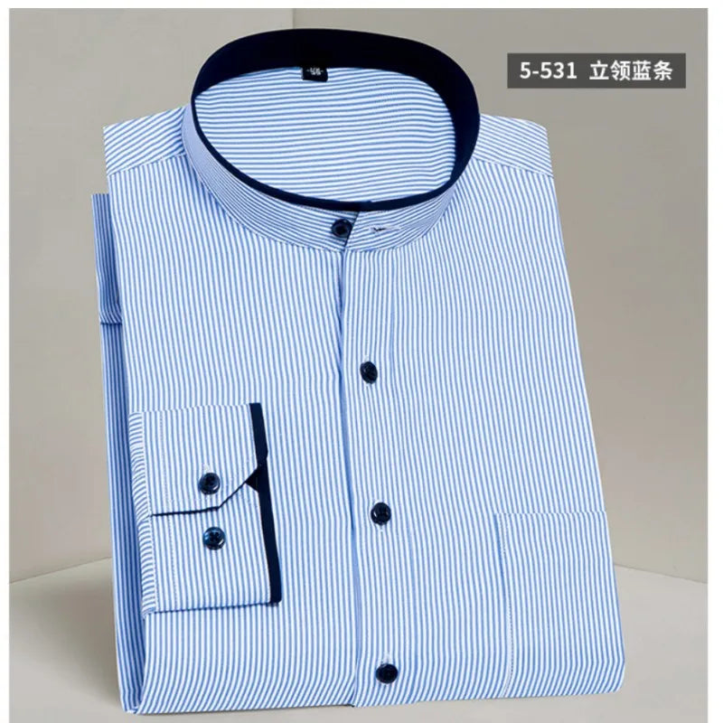 Stand Collar Shirt Men's Long Sleeve Chinese Style Tang Suit Breathable Anti-Wrinkle Easy Care Business Casual Dress Shirts