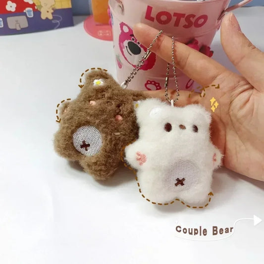 Soft Keychain Cartoon Bear Pendant Keychain Squeak Toy Cute Plush Stuffed Key Chains Bag Decorations Couple Friends Kids Gift