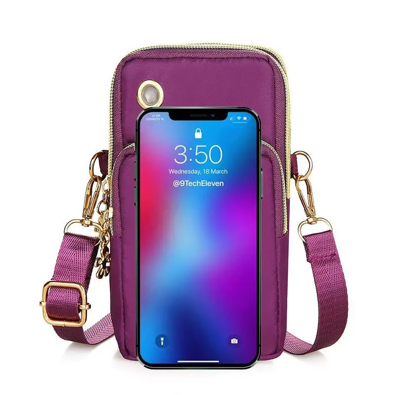 New 7 Color Mobile Phone Crossbody Bags for Women Fashion Women Shoulder Bag Cell Phone Pouch With Headphone Plug 3 Layer Wallet