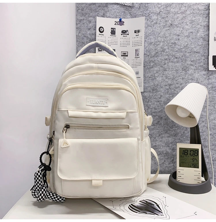 New Simple Student Bag Solid Color Schoolbag Youth Large Capacity Travel Backpack High Quality Canvas Schoolbag Fashion Backpack