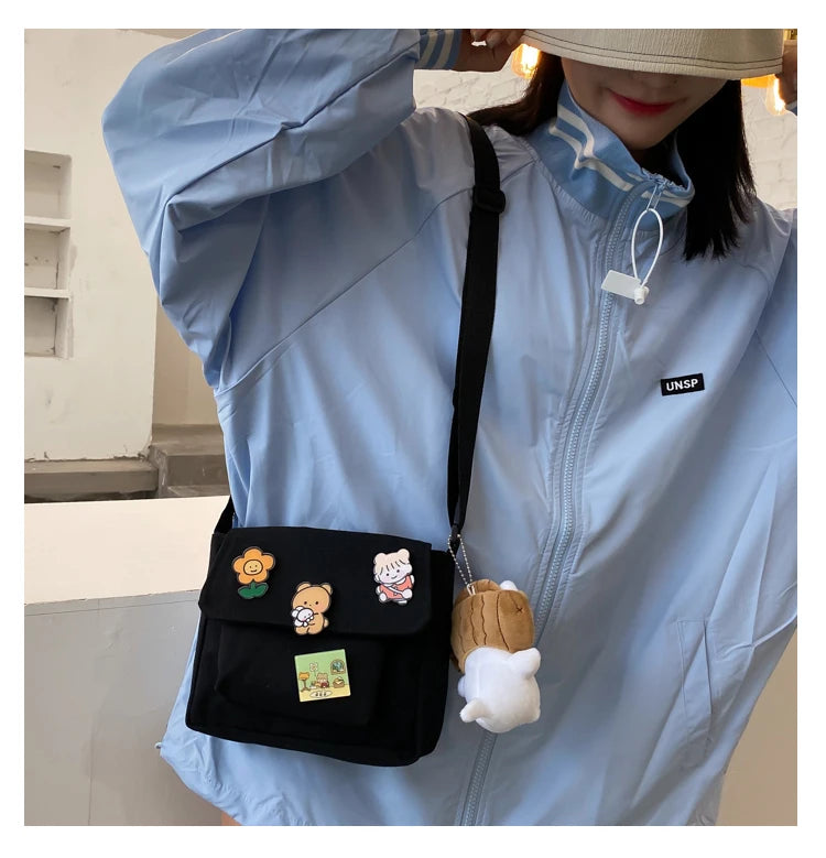 Crossbody Bags Women Canvas Flap-bag Kawaii Harajuku All-match Students Casual Female Handbags Korean Ulzzang Daily Chic Fashion