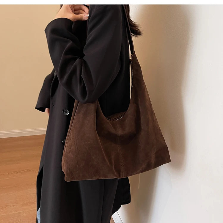 Retro Soft Suede Bag For Women 2023 New Autumn/winter Popular Large Capacity Shoulder Bag Bucket Bag