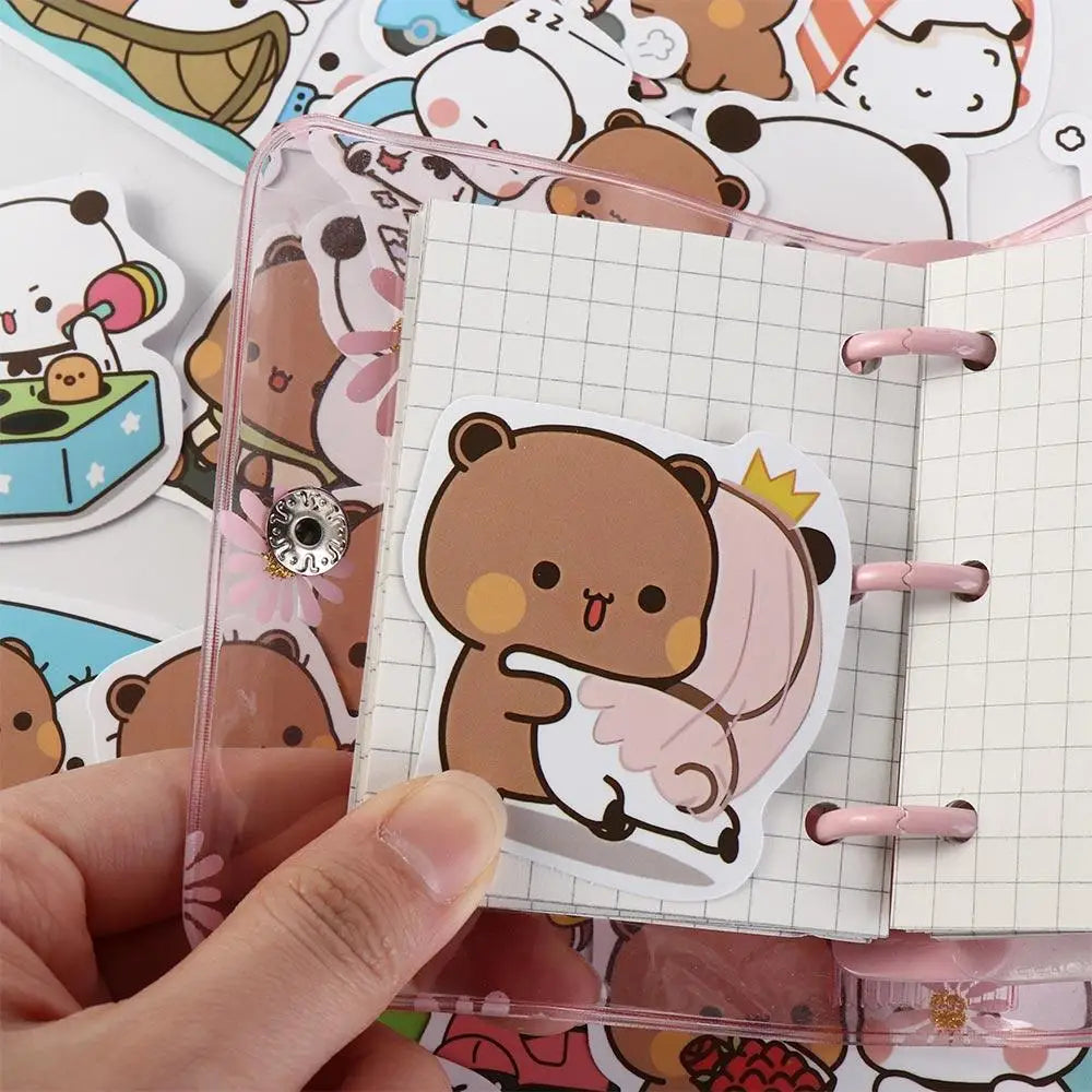 50sheets/set Bear Cute Bear and Panda Stickers Waterproof Panda Cartoon Bear and Panda Stickers Cartoon PVC Bubu Dudu Stickers