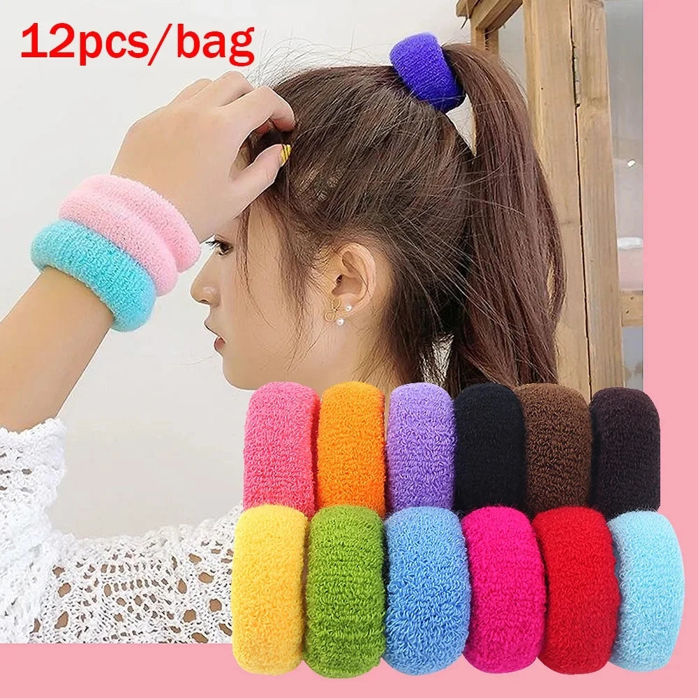 12pcs/Bag Women Girls Elastic Hair Bands Large Thick Seamless Hair Ties No Damage Ponytail Holder Band Headband Hair Accessories