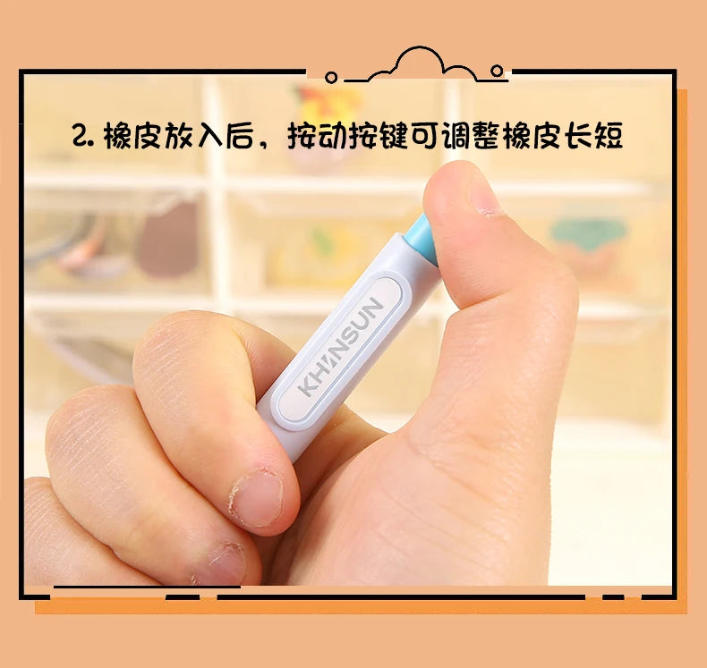 KHINSUN Press Retractable Pencil Eraser Correction Supplies Pen Style Pencil Rubber Writing School Supplies Stationery