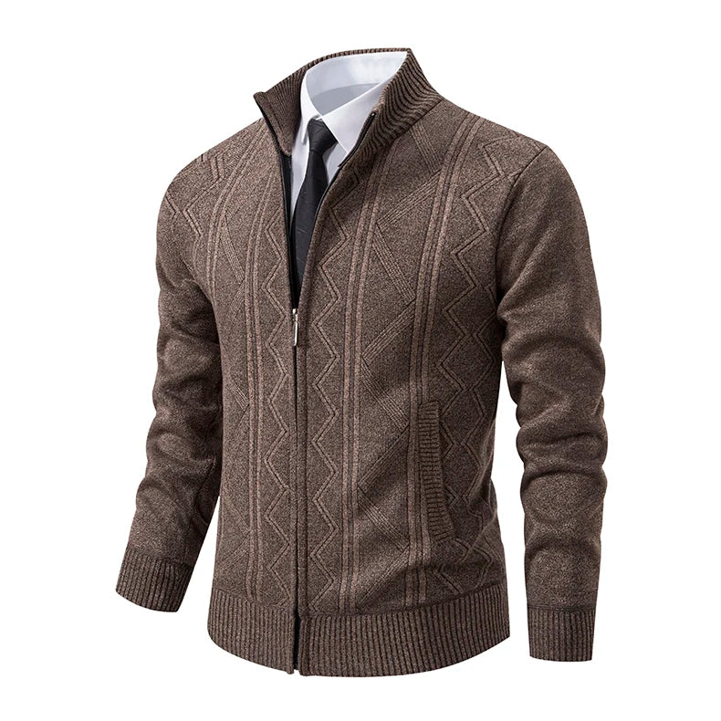 Veste épaisse pour hommes automne et hiver ligne tendance chaude col montant cardigan tricoté pull manteau