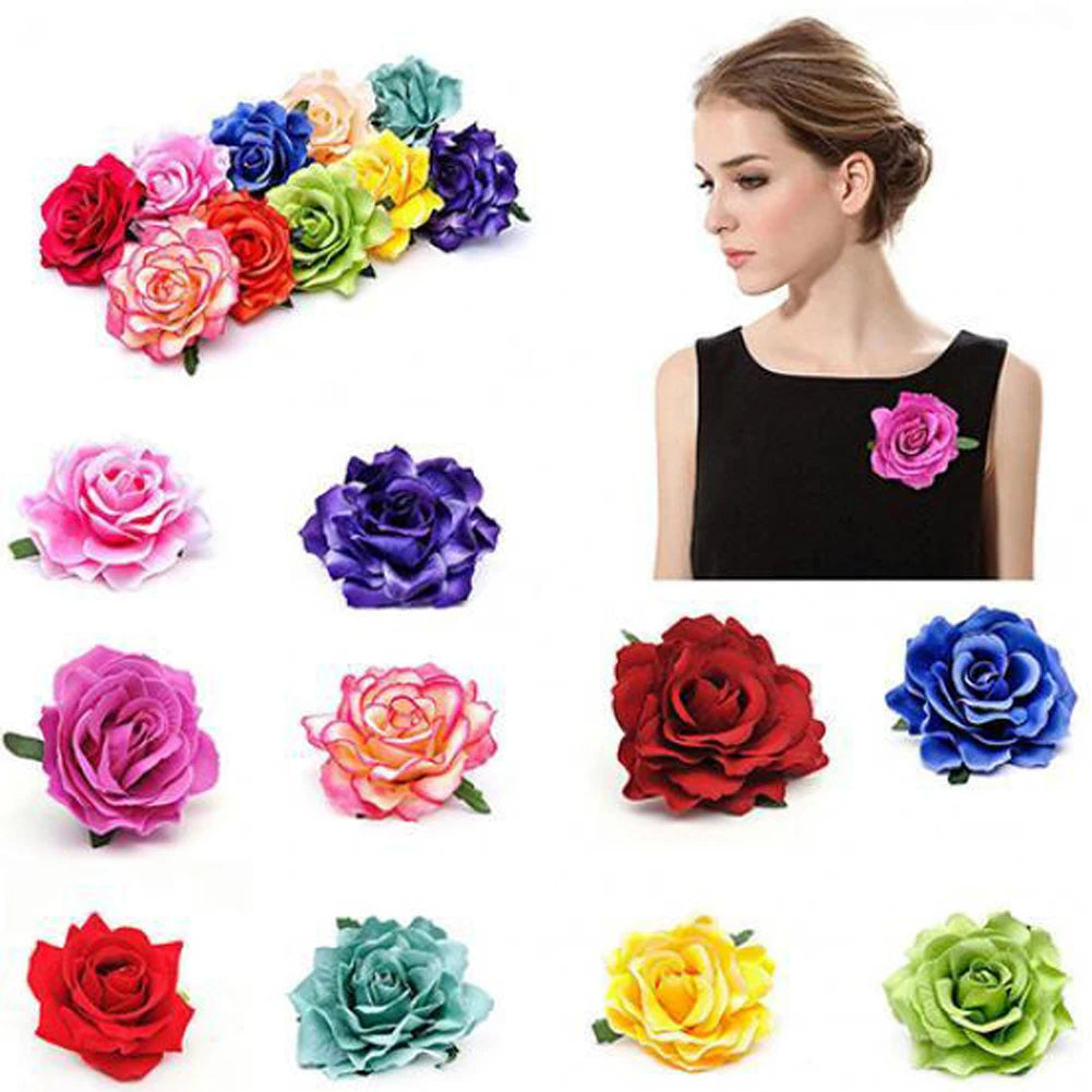 Flamenco Flowers For Hair DIY Headdress For Bridal Flocking Cloth Red Rose Flower Hairpin Hair Clip Party Hair Accessories