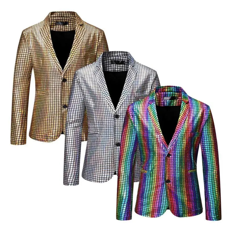 Blazers à paillettes Veste de costume à paillettes brillantes Tenues d'Halloween Blazer à deux boutons Blazer de smoking Disco Glitter Party Blazer pour hommes Dîner