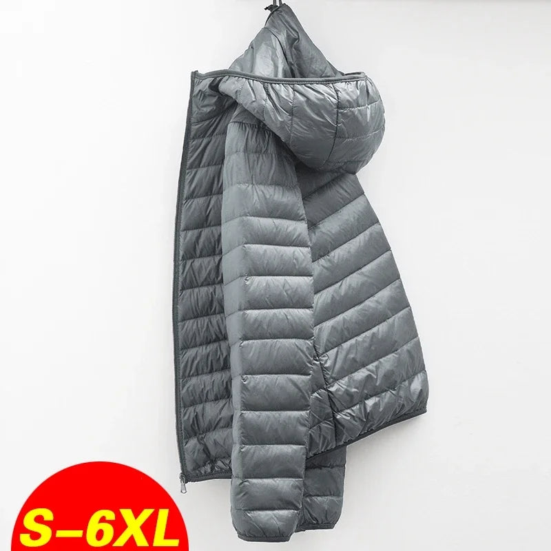 Manteau d'hiver à capuche pour homme, veste en duvet de canard blanc, grande taille, ultraléger, portable, slim, parka, 2024