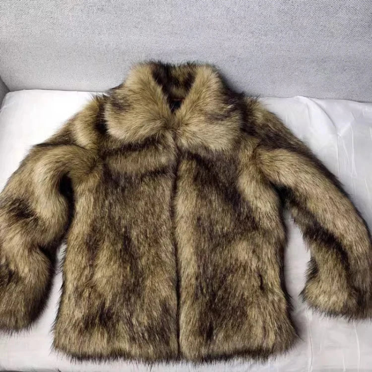 Mauroicardi Winter Short Thick Warm Hairy Shaggy Faux Raccoon Fur Coat Men Long Sleeve High Quality Luxury Fluffy Jacket 2023