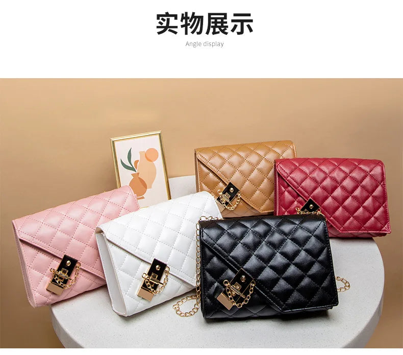 2023 New Flap Crossbody Bags Small Square Women Shoulder Bag Plaid Pu Leather Designer Handbags Chain Lady Women's Bag