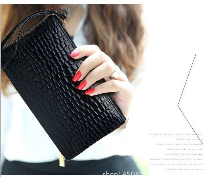 Leather Women's Long Wallet Crocodile Pattern Handbag Ultra Thin Soft Women ID Credit Card Holder Coin Purse for Female Ladies