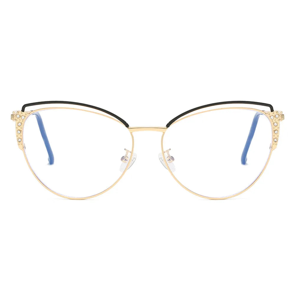 Lunettes anti-radiations bloquant la lumière bleue, monture en métal pour lunettes œil de chat, strass, lunettes d'ordinateur avec diamant, nouveauté