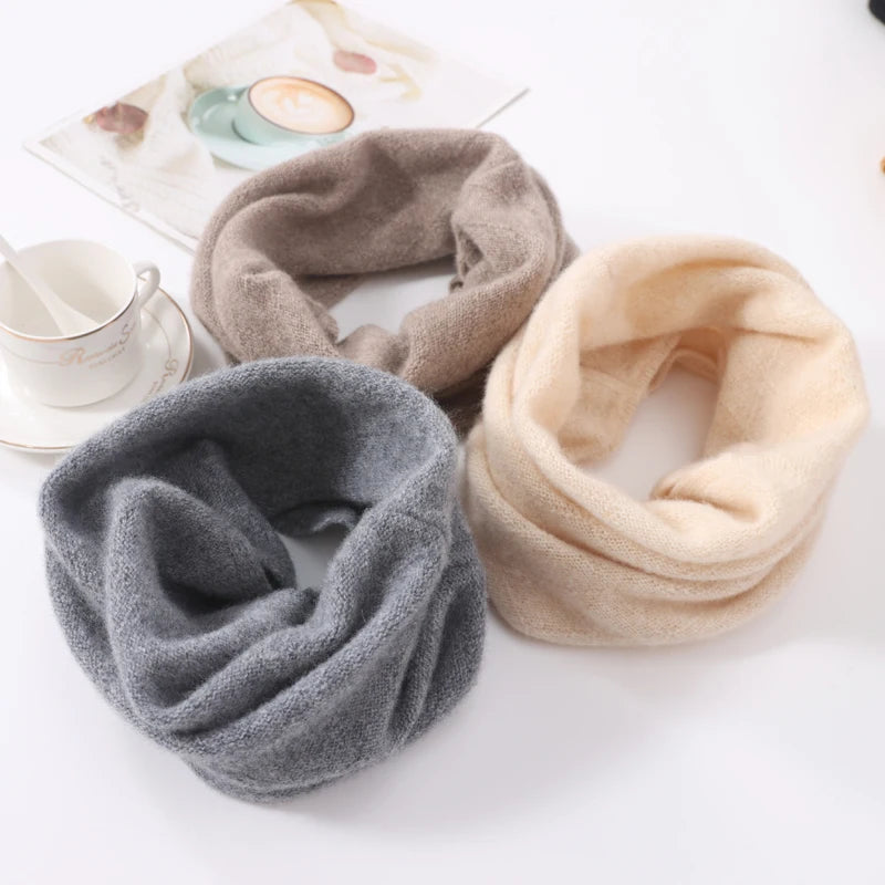 100% Pure Wool Ring Scarf Hollow Out Neckerchief Women Knitted Luxury Cashmere Headband Female Neck Warmer Soft Fake Collar