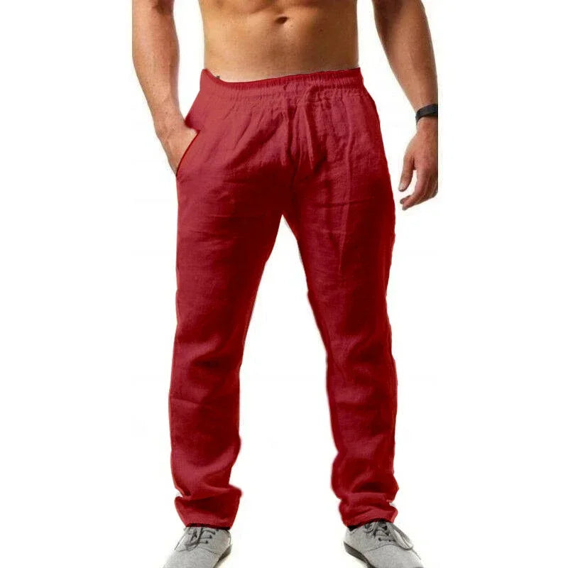 Pantalon de sport décontracté à la mode pour hommes, taille élastique, pantalon de couleur unie en coton et lin