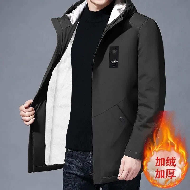 2024 Autumn and Winter New Fashion Trend Plus Fleece Thickened Warm Long Trench Coat Men's Casual Loose Plus Size Coat M-4XL