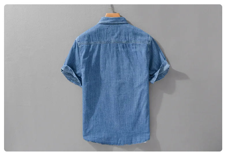 Light and Thin Summer Short-sleeved Denim Shirt for Men, Casual and Breathable, Sweat-wicking, Suitable for Daily Commuting.