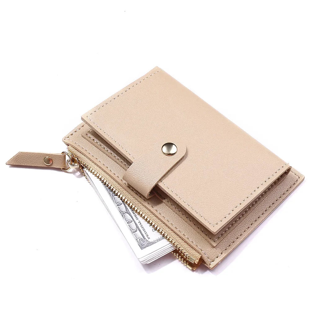 Women Fashion Small Wallet Purse Solid Color PU Leather Mini Coin Purse Wallet Credit Card Holder Bags Zipper Coin Purse