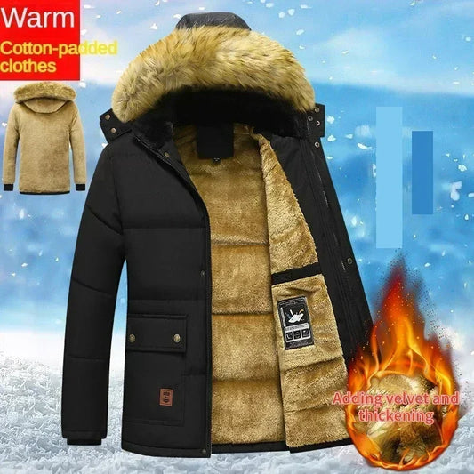 2024 Nouveaux Hommes Hiver Automne Travail Vêtements Parka Noir Polaire Doublé Épais Chaud À Capuche Col De Fourrure Manteau Homme Taille 5XL Veste En Peluche