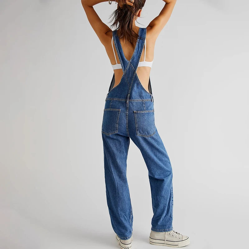 Salopette en jean délavé pour femme, style célébrité Internet, rajeunissante, pantalon ample à jambes larges jusqu'au sol, salopette en jean