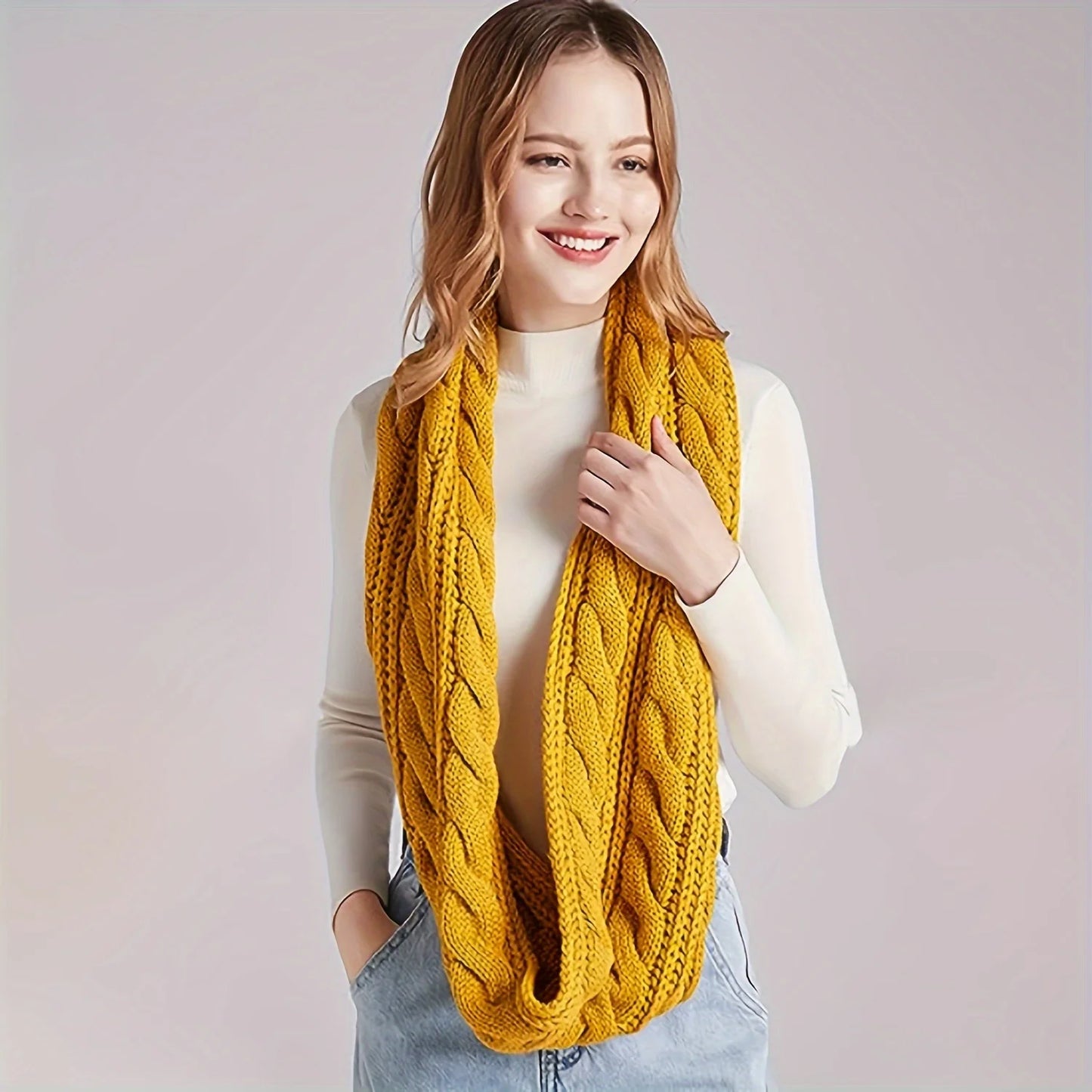 Autumn and winter thickening solid color plush knitting Fried Dough Twists scarf outdoor warmth wireless ring scarf