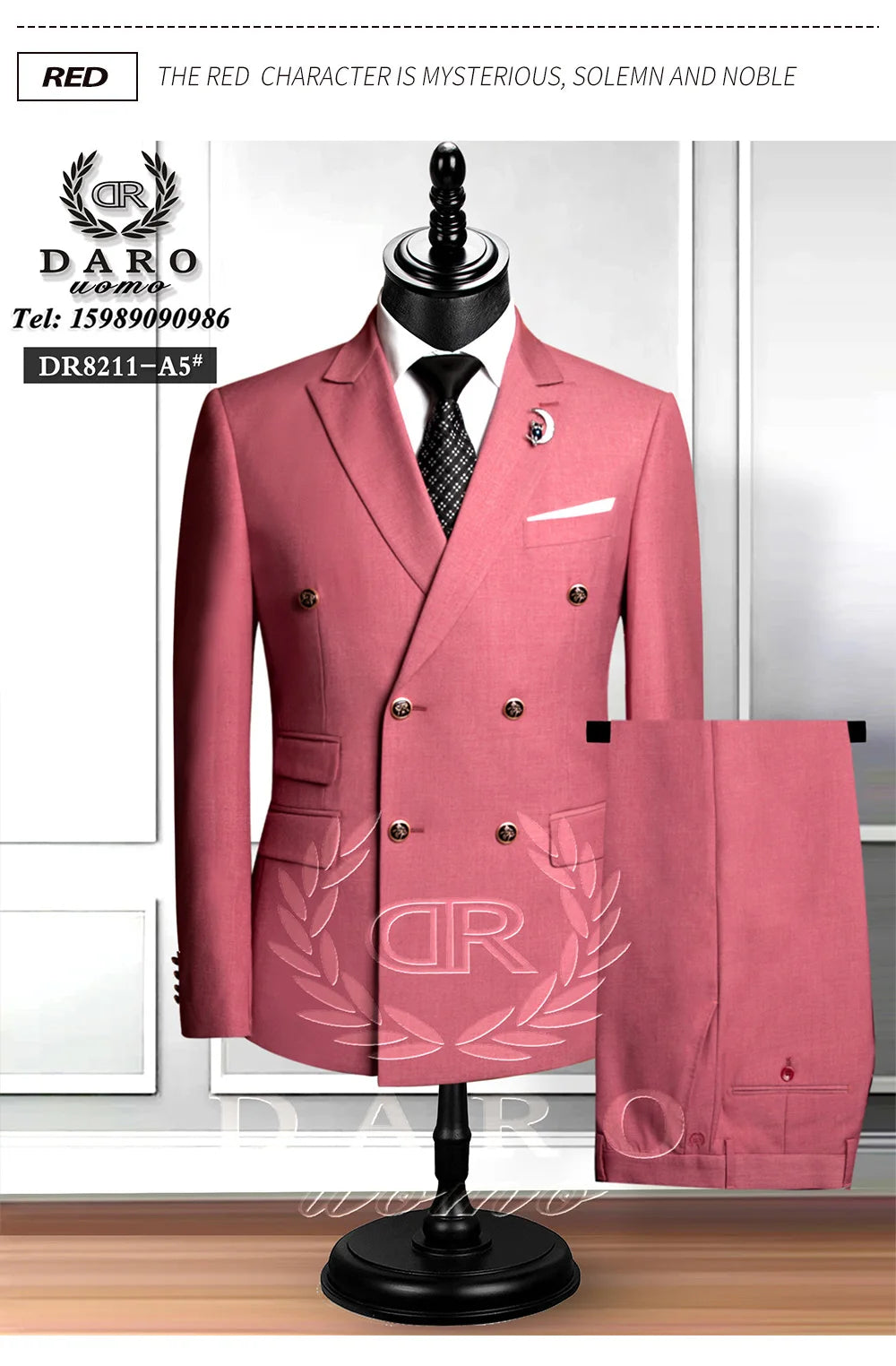 DAROuomo 2024  Men Suit Slim Fit Formal Business Work Wear Suits 2Pcs Set (Jacket+Pants)DR8211