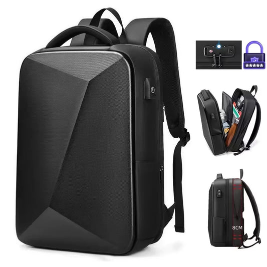 Men's 15.6 inch Laptop Backpack Expandable Travel Bag Waterproof Anti-theft Business Backpack USB Charging ABS Hard Shell Bag