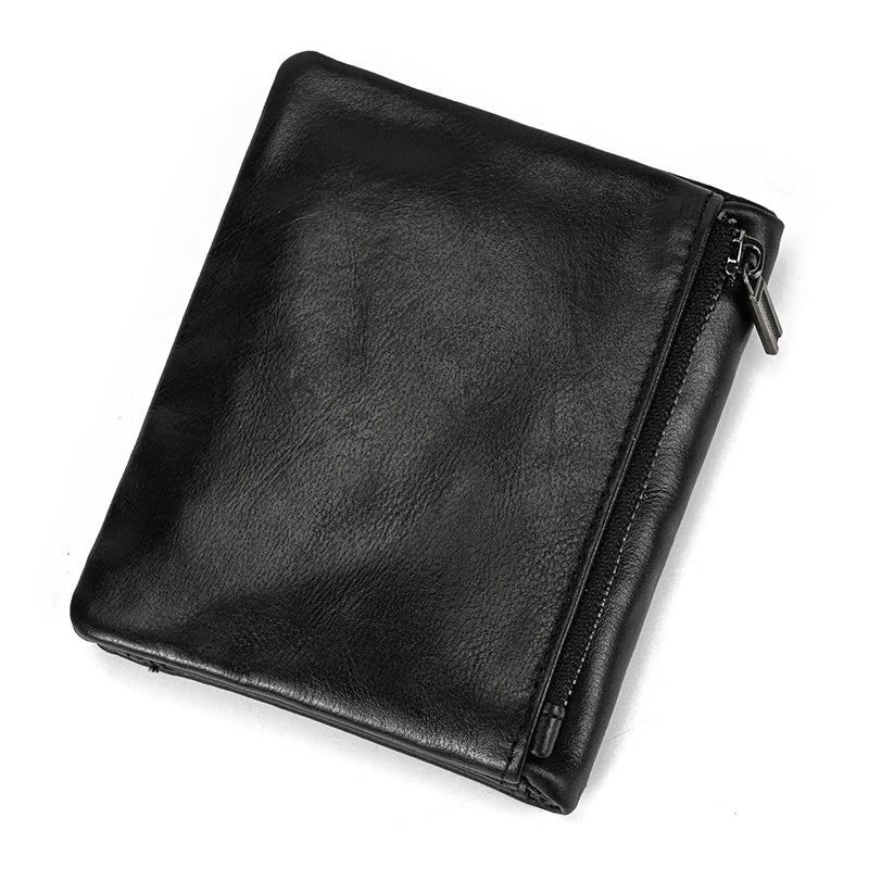 Leather Men‘s Short Wallet Hasp Genuine Leather Unisex Zipper Coin Clutch Purse Cowhide Card Holder Trifold Man wallets