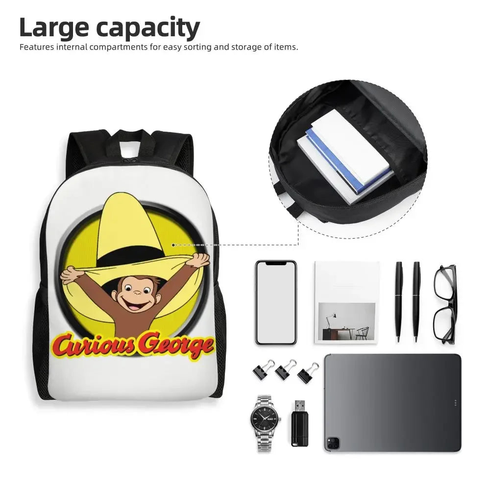 Customized Curious George Backpacks Women Men Casual Bookbag for School College Monkey Bags