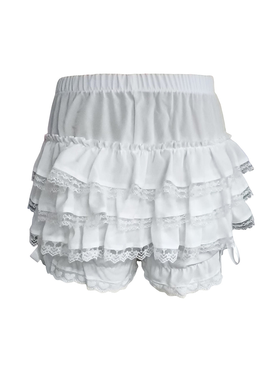 Women Lace Ruffle Shorts Kawaii Lolita Bloomers Layered Boxer Shorts Cute Pumpkin Pants Boy Shorts Bottoms (A Blue, S)