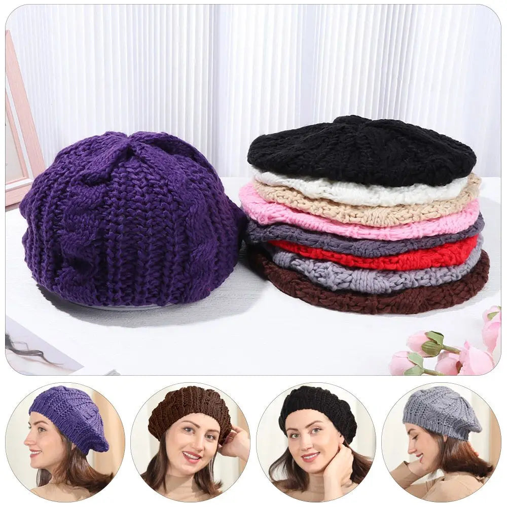 Winter Warm Vintage Ribbed French Artist Cap Painter Hat Knitted Cap Beret Hat