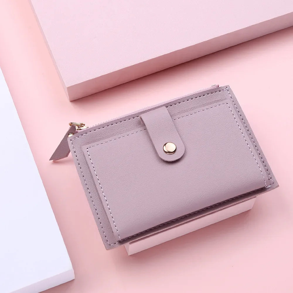 Women Fashion Small Wallet Purse Solid Color PU Leather Mini Coin Purse Wallet Credit Card Holder Bags Zipper Coin Purse