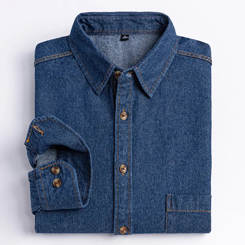 Chemise classique à manches longues en denim 2023, 100 % coton, avec poche, broderie, vêtements confortables