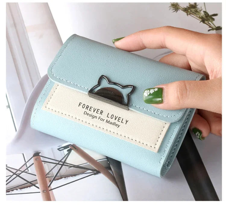 Women Wallet Small Cat Ear Cute Mini Wallet Unique Design Ladies Contrasting Metal Buckle Small Coin Purse Portable Purse New