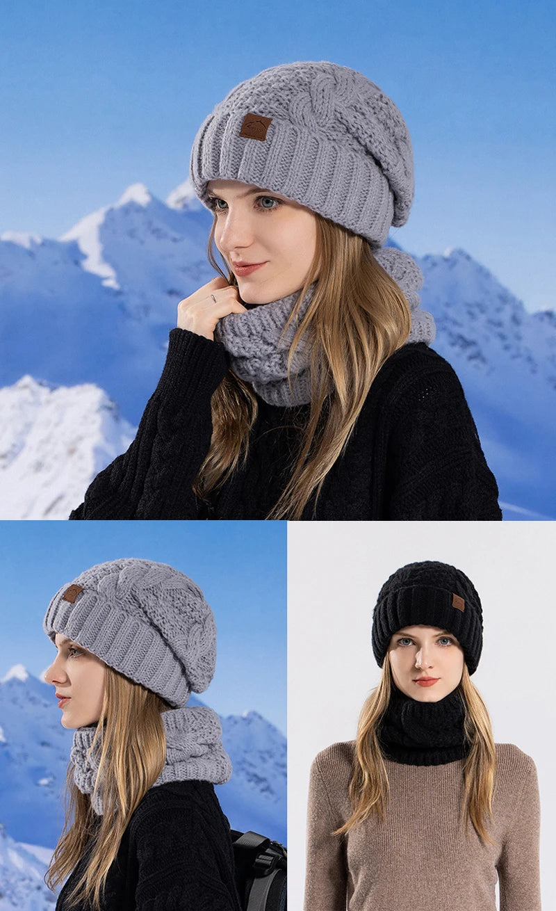 Xinbaoguan 60% acrylic 8395 winter hat scarf set for women, cold resistant and warm knitted hat, ear protection sleeve, yarn cap