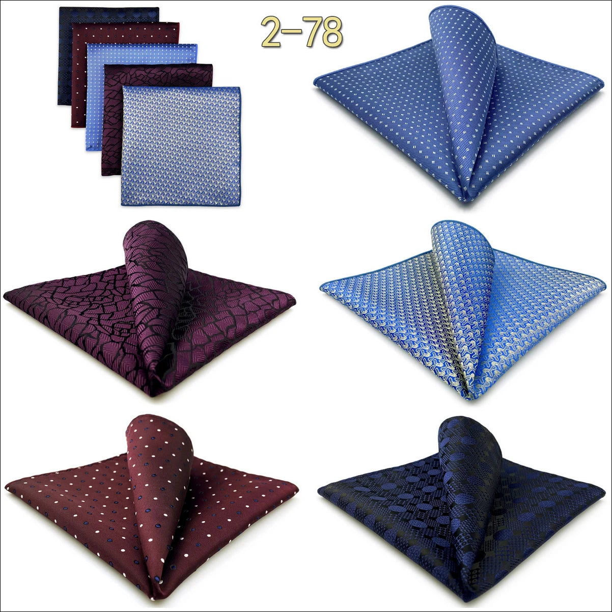 5 Pieces Mens Pocket Squares Wedding Handkerchiefs Set Fashion Formal Bundle Luxury Unique