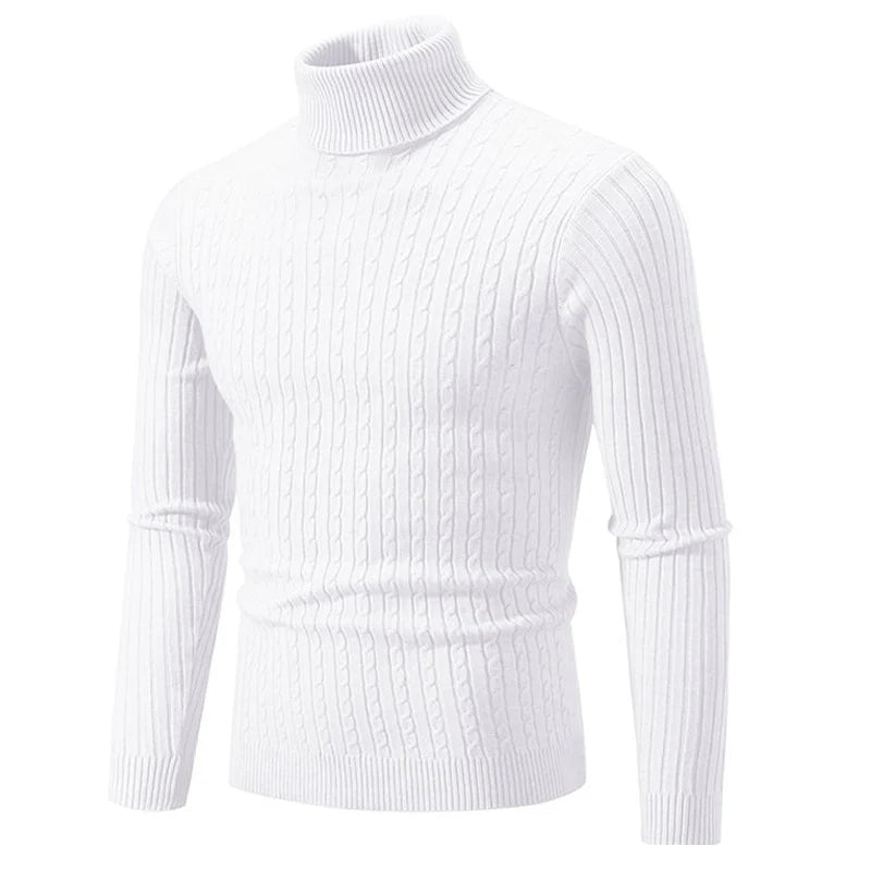 Pull d'hiver épais et chaud à col roulé pour homme, pull de marque à coupe ajustée, tricot à double col