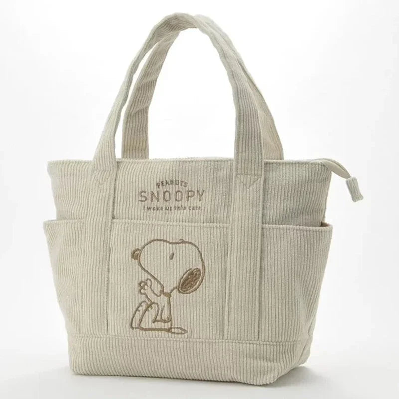 MINISO Disney New Series Cute Snoopy Corduroy Tote Bag Casual Hundred Students Large Capacity Handbag Zipper Shoulder Large Bag