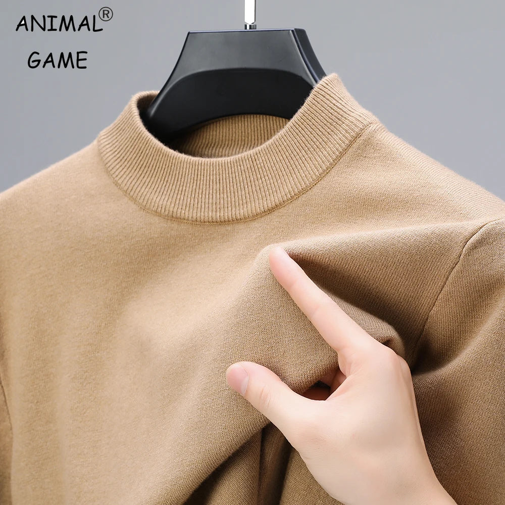 Half Turtleneck Knitwear Sweater New Autumn/Winter Mock Neck Sweatshirts Solid Color Pullovers Man Brand Casual Mens Clothing