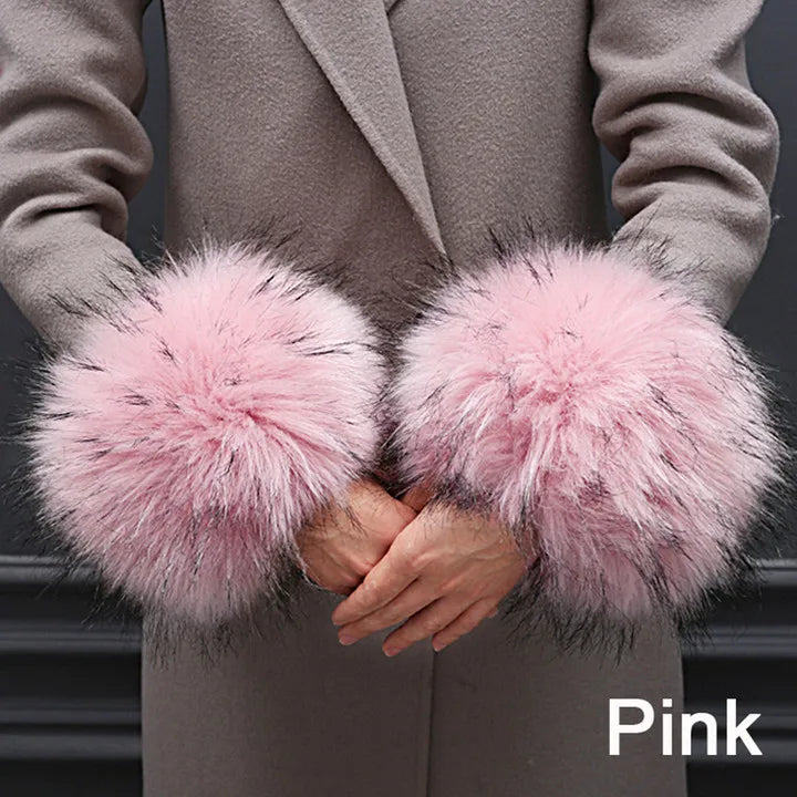 One Pair Women's Winter Arm Warmer Winter Faux Fur Plush Windproof Cuff Sleeve Elastic Wristband Arms Gloves Female Accessories