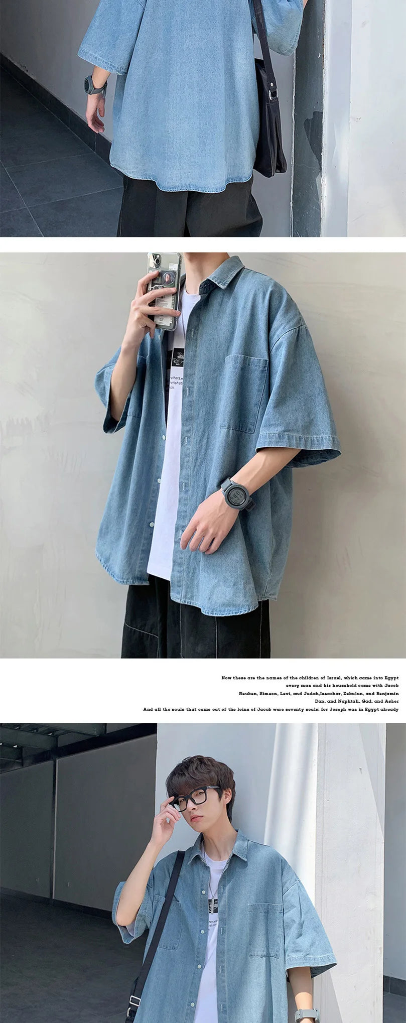 Summer Brand Denim Shirt Men Short Sleeve Cargo Shirt Coat Loose University Handsome Top Clothes 2023 Cowboy Oversize