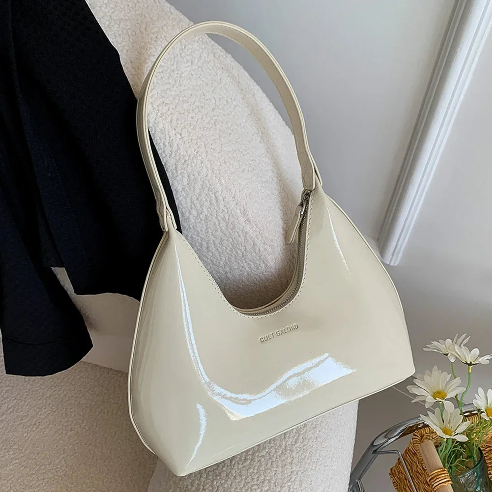 2024 Early Spring Leisure Sense Glossy Bag New Patent Leather Fashion Light Luxury Shoulder Handheld Armpit Women's Bag