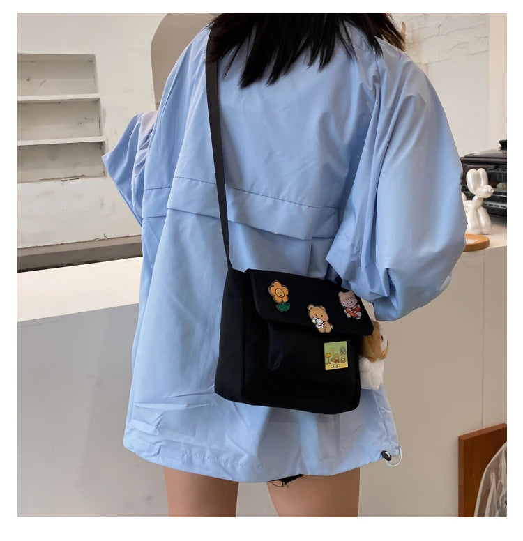 Crossbody Bags Women Canvas Flap-bag Kawaii Harajuku All-match Students Casual Female Handbags Korean Ulzzang Daily Chic Fashion