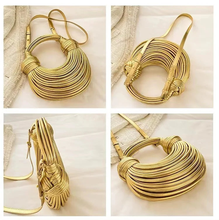 High-end Gold Bag Ladies Handbag Fashion Designer Silver Hand Woven Crossbody Bag Luxury Niche Designer Shoulder Bag New 2024