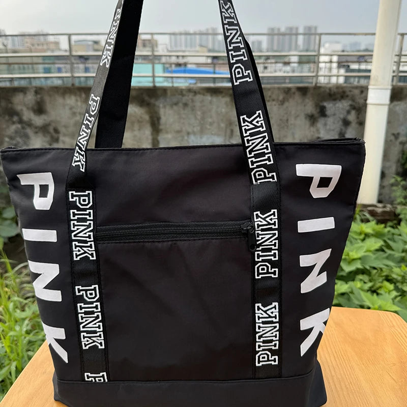 Sports Fitness Tote Bag Nylon Fabric Bags Women Handbag Pink Letter Graphic Tote Handbags Woman Shoulder Bags Casual