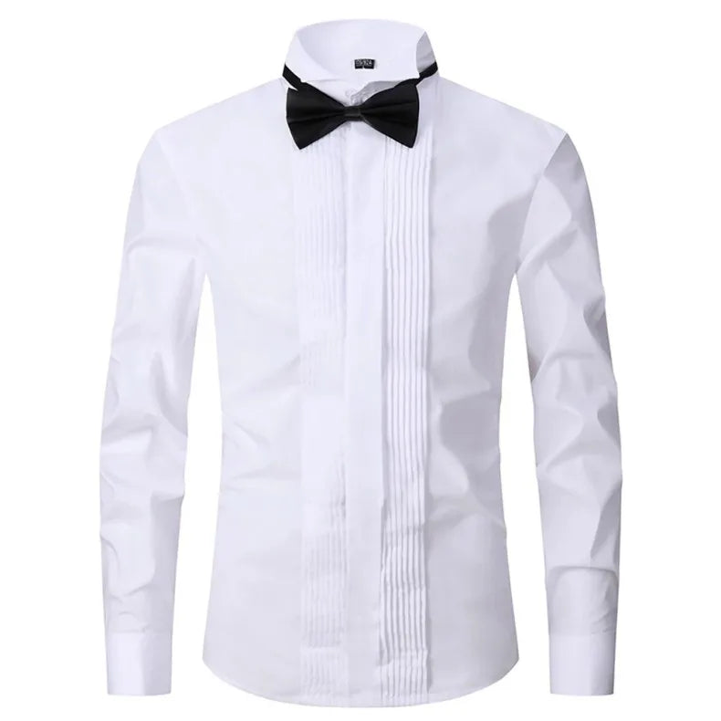 Chemise habillée à poignets français pour homme M~6XL, blanche, à manches longues, chemises sociales pour hommes, coupe régulière, pour fête, dîner, mariage, boutons de manchette, chemise formelle