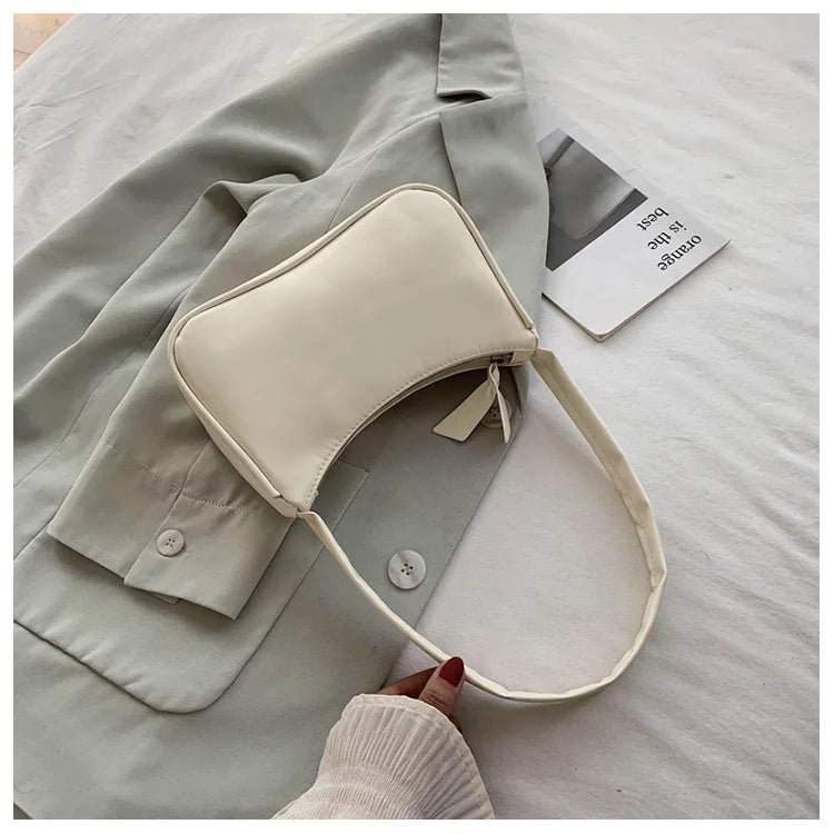 Retro Soft PU Leather Women Shoulder Underarm Bags Casual Solid Color Small Top-Handle Handbags Ladies Fashion Shoulder Bags