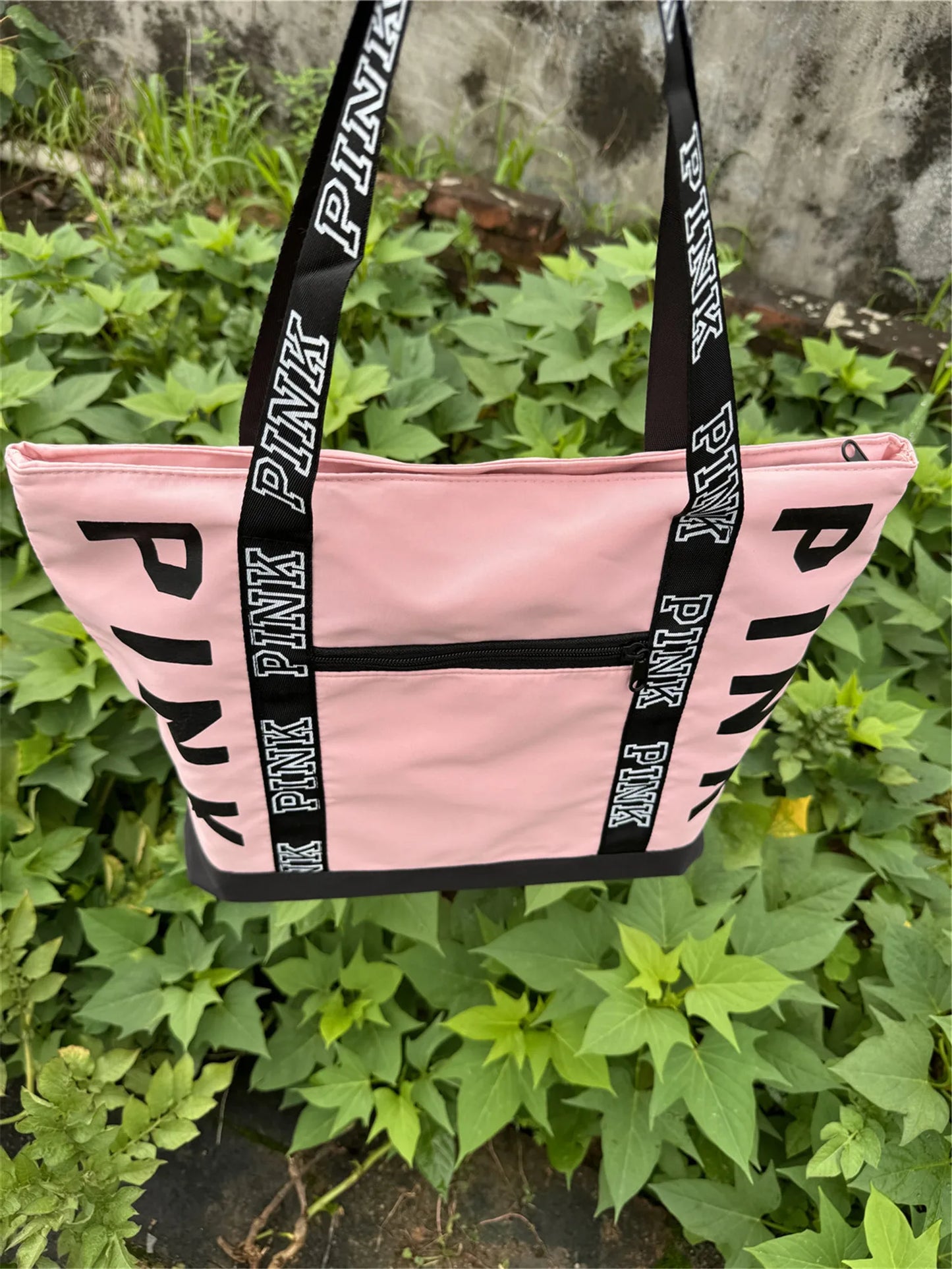 Sports Fitness Tote Bag Nylon Fabric Bags Women Handbag Pink Letter Graphic Tote Handbags Woman Shoulder Bags Casual